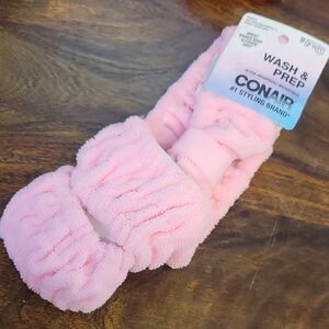 Conair Wash & Prep Spa Headband & Wrist Band Set New - Pink